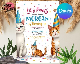 Cat Birthday Invitation, Cat Birthday Invite, Cat Birthday Invitation, Cat Invitation, Are you kitten me Invitation, Instant Download