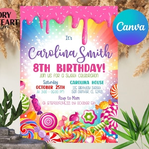 Editable Candy Birthday Invitation, Candyland Birthday, Invitation Candyland Lolipop, Sweet Celebration Birthday, Digital File