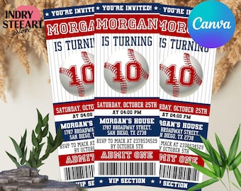 Baseball Ticket Geburtstagseinladung, Sportparty einladen, Junge oder Mädchen, Sportgeburtstag einladen, bearbeitbar digital