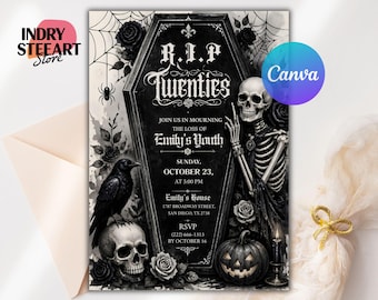 Funeral for My Youth Invitation, Death to My 20s Invite, Thirtieth Birthday Invite, RIP Twenties Invite Death Party Invite, Editable Canva