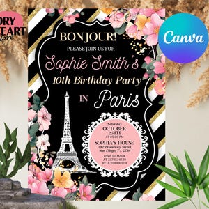 Paris Birthday Invitation,Party in Paris Digital Invitation,Paris Party, Ooh Lala Invitation, Editable with Canva, Instant Download