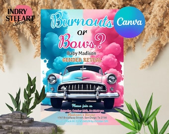 Burnouts or Bows Gender Reveal Baby Shower Invitation, Boy or Girl, He or She Gender Reveal Invite, Burnouts or Bows Invitation, Printable