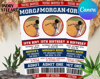 Invitation de billet de baseball modifiable, invitation de fête d'anniversaire de baseball, invitation de fête de sport, fête d'anniversaire de style sport, téléchargement immédiat