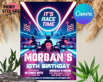 Go Kart Birthday Invitation Template, Racing Birthday Evite, Boys Birthday, Go-Kart Party Digital Download, Canva Template