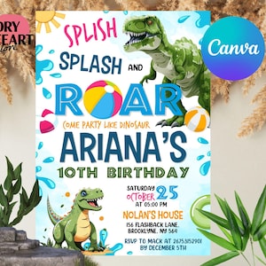 Editable Dinosaur Pool Party Invitation,Dinosaur Birthday Invite,Dino-Mite Pool Bash Party,Dino T-Rex Boy Bash,Boy Birthday,Instant Download