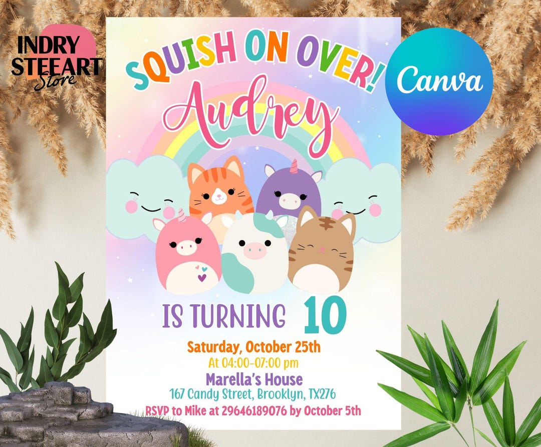 Squishmallow Birthday Invitation, Squishmallow Invitation, Squish ...