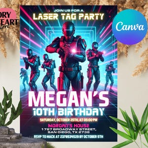 Bearbeitbare Laser Tag-Geburtstags-Einladung, Neon Glow Laser Tag-Einladung, Laser Tag-Einladung, Jungen-Geburtstags-Einladung, Sofort Download