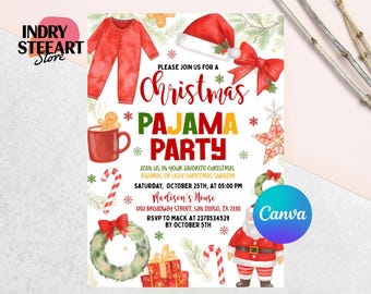 Christmas Pajama Party Invitation, Pajama Invitation, Christmas Party Invitation, Holiday Party Invite, Xmas Party, Editable Canva Template