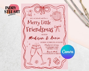 Modello di invito per la festa di Natale di Friendsmas, cocktail festivo stravagante, invito per le vacanze di Natale, download digitale
