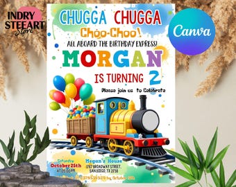 Train Birthday Invitation, Chugga Chugga Choo Choo Invitation, Two Two 2nd Birthday Invite, Second Birthday Party, Boy Birthday Invite