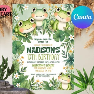 Frog Birthday Invitation, Frog Themed Birthday Invitation, Frog Invitation, Digital Template