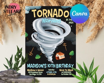 Editable Tornado Birthday Party Invitation, Birthday Invitations, Tornado Party, Tornado Birthday, Tornado Invitations, Digital Download