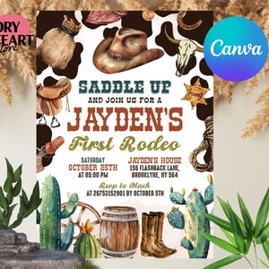 First Rodeo Invitation Template, Wild West Birthday Invite, Boy Cowboy Birthday Invitation, My 1st Rodeo Invitation, Canva Template