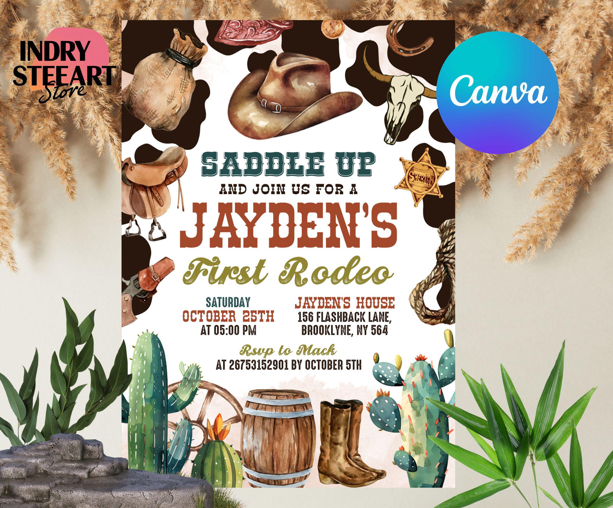 First Rodeo Invitation Template, Wild West Birthday Invite, Boy Cowboy ...