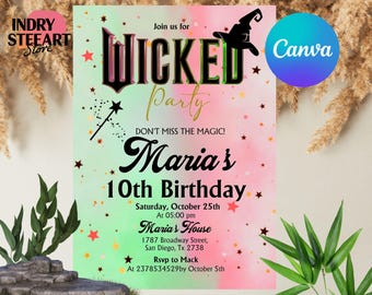 Wicked Inspired Birthday Invitation, Wicked Party Invitation, Wicked Inspired Movie, Magical Theme Invite, Movie Party, Canva Template