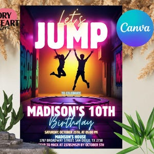 Trampoline Park Invitation, Any Age Let&#39;s Jump Birthday Party Invite, Printable Teen Jump Party, Editable Digital Template Invitation