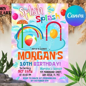 Splash Pad Party Invitation, Splish Splash Invitation, Water Park Party Invitation, Download Splash Party Invitation, Waterpark Invitation