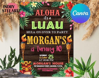 Luau Birthday Invitation, Luau Party Invitation, Luau Invitation, Hawaiian Birthday Invitation, Hawaiian Invitation, Digital Download