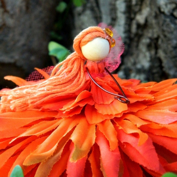 Harvest Flower Fairy Poseable Doll Gift Topper Orange Chrysanthemum Faerie Autumn Fall Birthday Allonzee