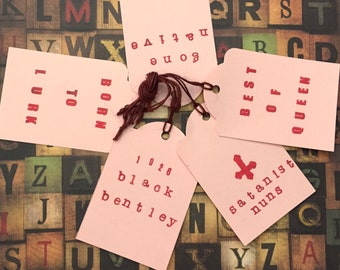 Good Omens Stamped Gift Tags – Handmade Paper Hang Tags, Set of 5