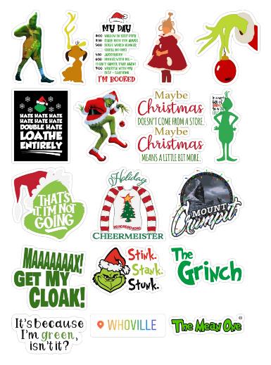 The Grinch Stickers | Full Color | Water Proof | Stickers |Sticker Sheet | Decal | Christmas | Grinch The Movie
