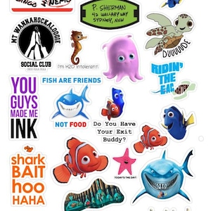 Finding Nemo Sticker Sheet | Nemo | Australia | Dory | Movie | Animation | Stickers | Decals