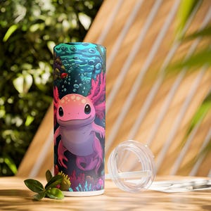 Axolotl Skinny Tumbler with Straw | 20oz Insulated Cup, Gift | Cute Amphibian Design | Cute Tumbler