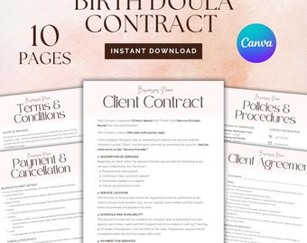 Birth Doula Client Contract Template, Editable Canva Forms (Digital Download)