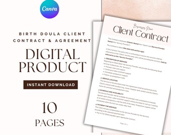 Editable Birth Doula Client Contract Template (Canva, Digital Download)