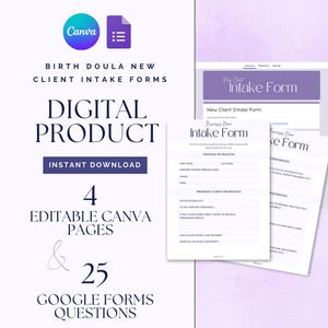 Birth Doula Client Intake Form, Birth and Postpartum Doula Client Intake Templates, Doula Client Intake, Doula New Client Intake Paperwork