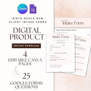 Birth Doula Client Intake Form, Birth and Postpartum Doula Client Intake Templates, Doula Client Intake, Doula New Client Intake Paperwork