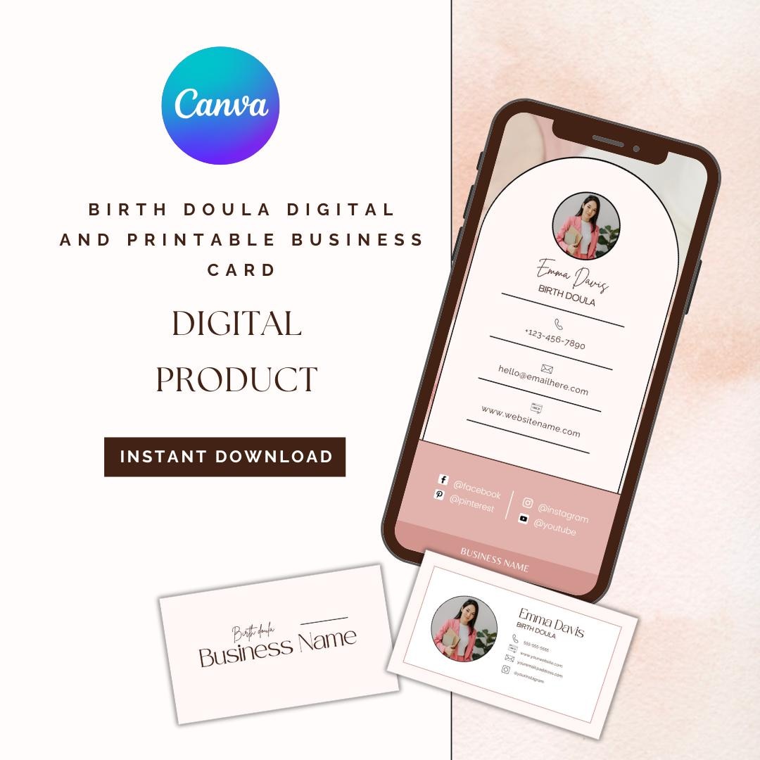 Doula Rack Card Examples Birth Doula Business Card Template, Editable in Canva (digital Download ...