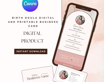 Plantilla de tarjeta de presentación para doula de parto, editable en Canva (descarga digital)