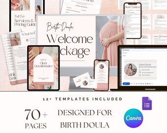 Pacchetto Business Doula per la Nascita, Kit di Benvenuto per il Cliente (Canva e Google Forms)