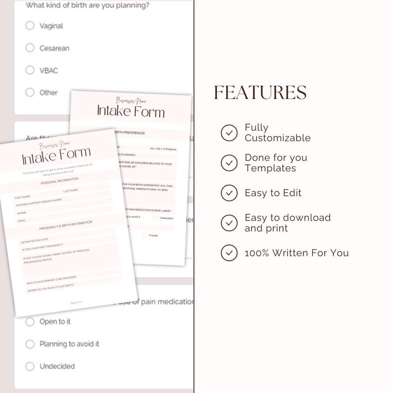 Birth Doula Client Intake Form Templates, Editable Canva & Google Forms ...