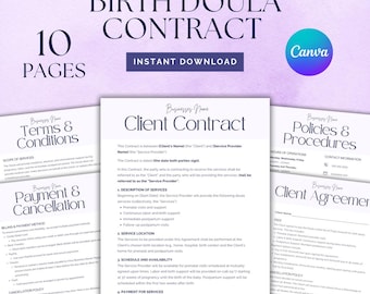 Birth Doula Contract Template, Birth Doula Business Tools, Birth Doula Canva Template, Birth Doula New Client Intake, Birth Doula Forms