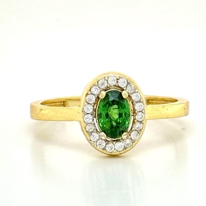 14k Solid Gold Emerald Ring / Classic Oval Cut Emerald and Diamond Ring / Natural Emerald Halo Setting Ring for Women / Birthstone Jewelry