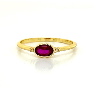 Ruby Ring / Oval Shape Ruby Ring in 14k Solid Gold with Round Diamonds / Ruby Birthstone Ring / Dainty Stacking Ring / Birthday Gift Women