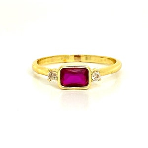 Ruby and Diamond Ring / 14k Solid Gold Ruby Gemstone Ring / Red Ruby Stacking Ring / Multi-Stones Ruby Ring / Ruby Jewelry for Women