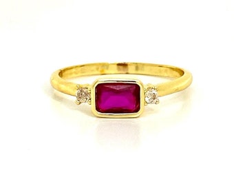 Anello con rubino e diamanti / Anello con pietra preziosa in oro massiccio 14k con rubino / Anello impilabile con rubino rosso / Anello con rubino multi-pietre / Gioielli con rubino per donna