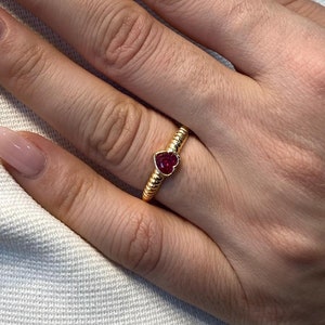 Ruby Heart Ring / 14k Solid Gold Heart Shaped Ruby Ring for Women / Natural Ruby Beveled Ring / Heart Ring for Ladies / July Birthstone Gift