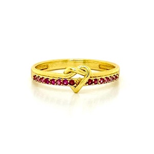 Ruby Heart Knot Band Ring / 14k Solid Gold Ruby Promise Ring for Women / Dainty Infinity Ring / Love Knot Jewelry / Romantic Gifts for Her