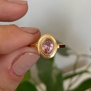 14k Solid Gold Pink Tourmaline Ring / Oval Cut October Birthstone Ring Bezel Set Vintage Ring for Women / Dainty Gold Tourmaline Jewelry