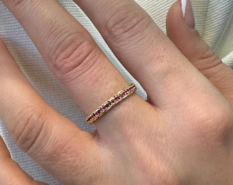 Ruby Band Ring in 14k Solid Gold / Ruby Eternity Band Ring / Birthstone Ring / Dainty Twisted Band Ring / Birthday Gift / Ruby Jewelry Women