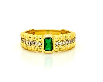 14k Echtgold Vintage Smaragd Ring / Einzigartiger Smaragd und Diamant Ring für Frauen / Geburtsstein Ring / Smaragd Schmuck / Geburtstagsgeschenk