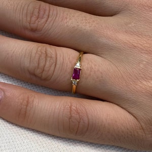 Ruby Ring / Baguette Ruby Ring in 14k Solid Gold / Minimalist Ruby Ring / Stacking Ruby Ring / Ruby Jewelry for Women / Birthstone Jewelry