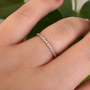 14k Solid Gold Diamond Half Eternity Band Ring / Dainty Stacking Ring for Women / Minimalist Promise Ring / Anniversary Gift for Her