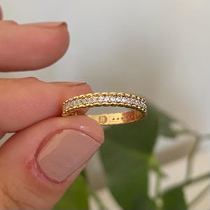 14k Solid Gold Diamond Eternity Band Ring / Dainty Stackable Wedding Ring / Beaded Gold Anniversary Ring / Thin Gold Diamond Ring