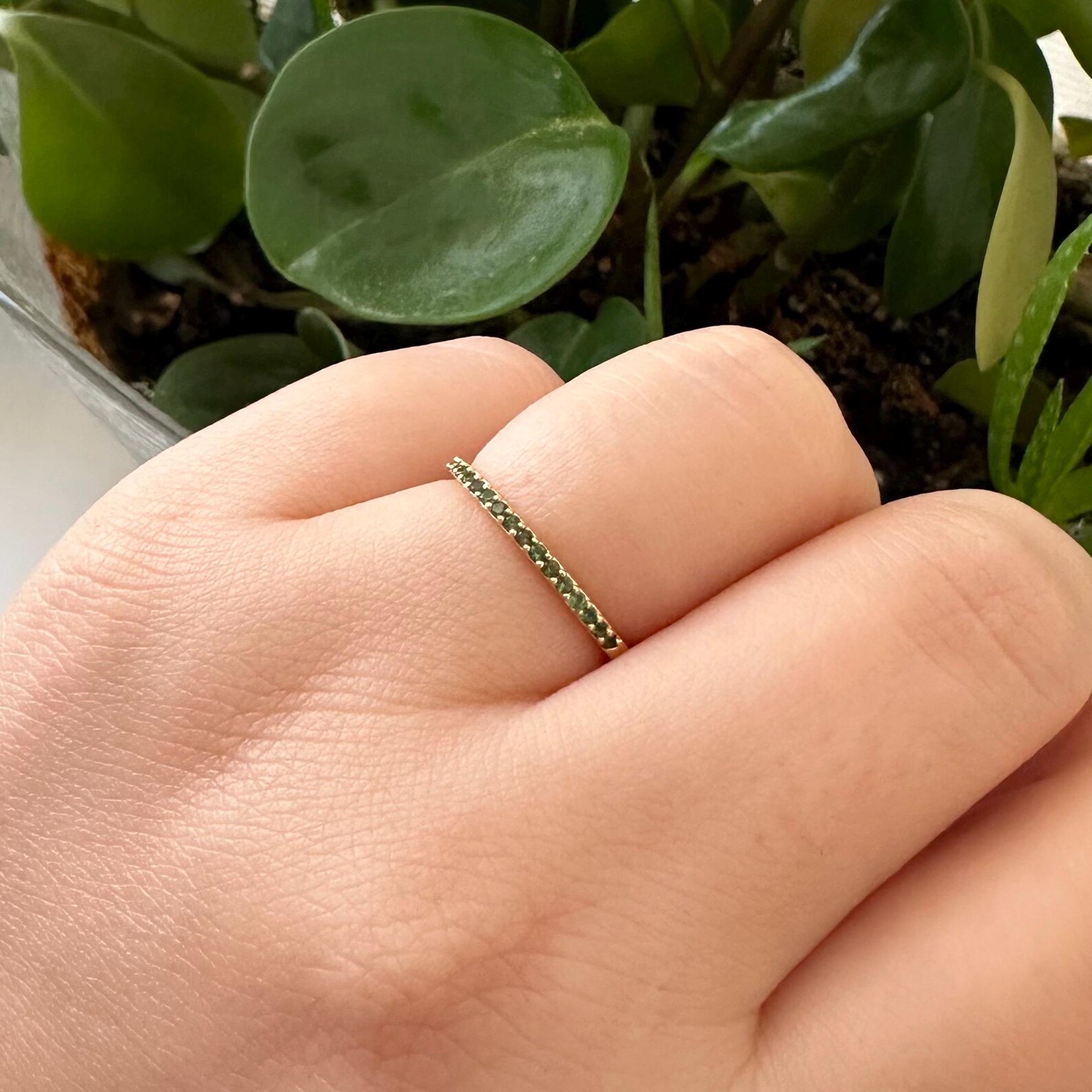 Emerald Eternity Band Ring / 14k Solid Gold Micro Pave Emerald Ring ...