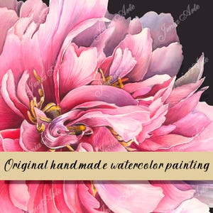 Handmade watercolor painting 'Peony', unique floral art for home and office decor, high-quality print, perfect for textiles and souvenirs
